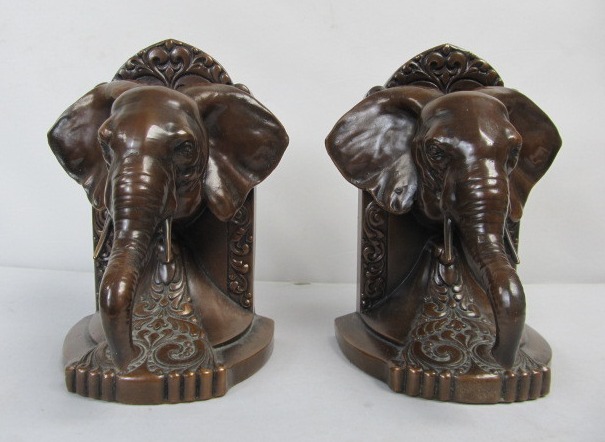 lot 3 image: Original Antique JENNINGS BROTHERS Bronze Elephant Bookends