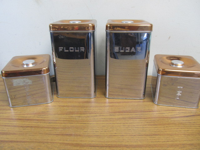 lot 129 image: Lot of Vintage Mid Century Metal Kitchen Canisters