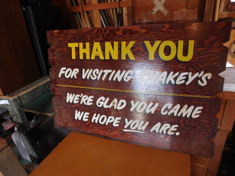 lot 43 image: Shakeys Pizza Thank You Sign