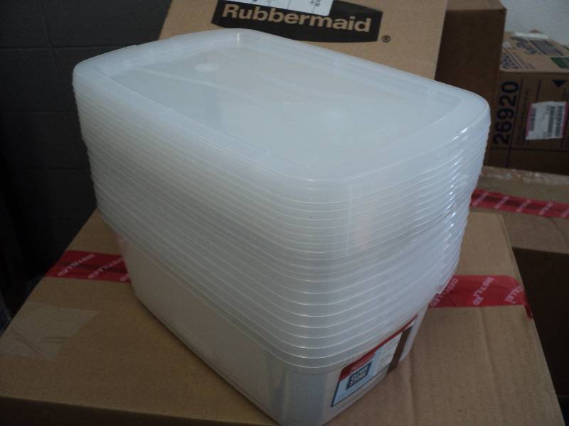 10 Rubbermaid storage containers...