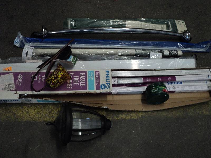 misc. lot, curtain rod, light bulbs...