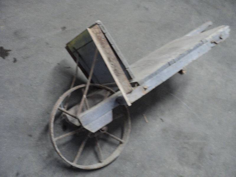 wood wheelbarrow with metal wheel, ...
