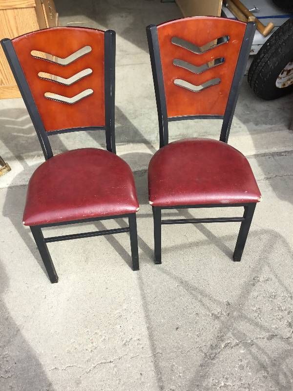 Two Chairs - with Wood Backs and Red Seats