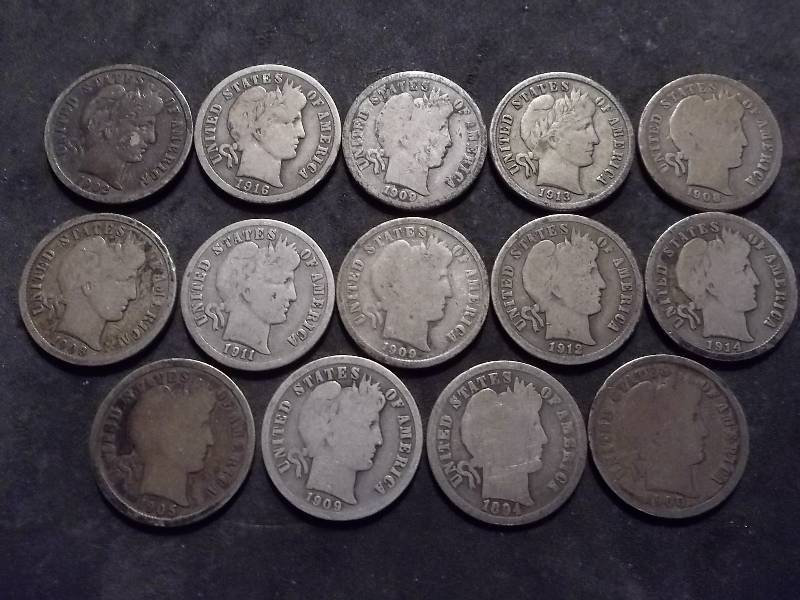14-Assorted Barber Dimes