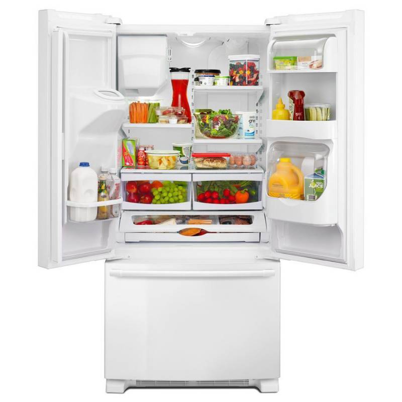 lot 13 image: BRAND NEW - WITH WARRANTY - MAYTAG  MODEL # (MFI2269FRW) -  French Door Refrigerator - 32.8 - 21.7 cu ft - White  MSRP $ 2299.99