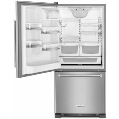 lot 18 image: BRAND NEW - WITH WARRANTY - KITCHENAID  MODEL # (KRBR102ESS) - Bottom Freezer Refrigerator - 32.6 - 22.1 cu ft - Stainless Steel   MSRP $ 1899.99