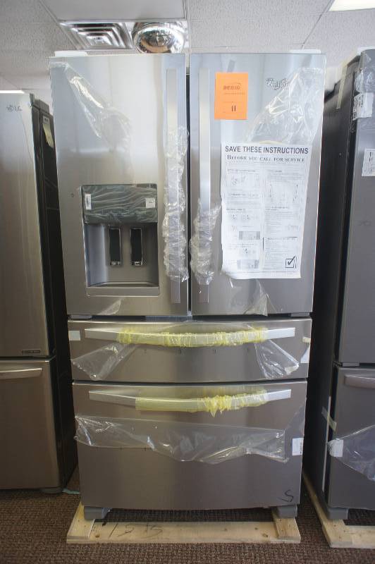 lot 11 image: BRAND NEW - WITH WARRANTY - WHIRLPOOL  MODEL # (WRX735SDBM) - Whirlpool 36-inch Wide French Door Refrigerator with External Refrigerated Drawer - 25 cu. ft. WRX735SDBM - Monochromatic Stainless Steel  MSRP $ 2299.99