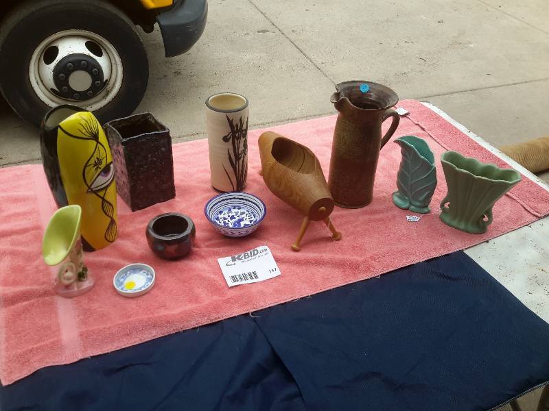Lot fo interesting vases and bowls as pictured