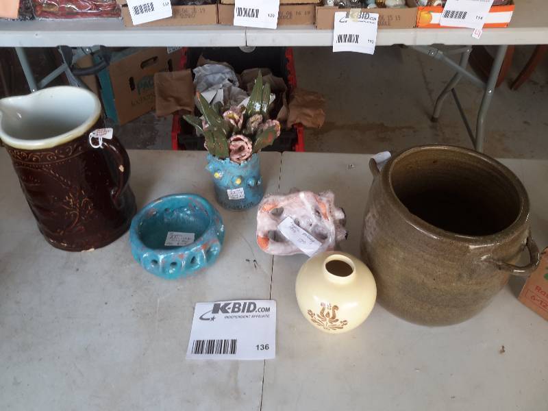 Nice watermilk pitcher and bean pot.. Other ceramic items as  pictured