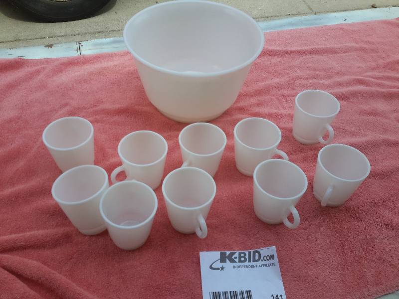 Milk Glass punch bowl and 10 milk glass cups