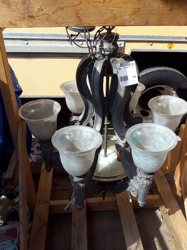 Elegant, LARGE chandelier.. Bronze type of metal frame an frosted globes.