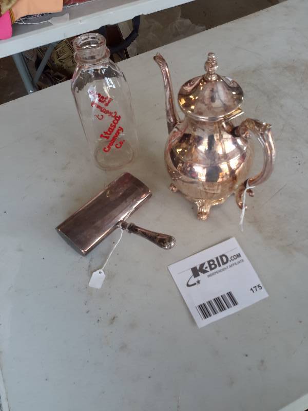 silver plate coffee pot and crumb vacuum