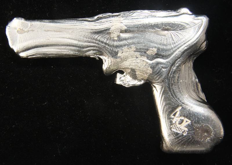 4 TROY OZ. .999 FINE SILVER HAND POURED PISTOL