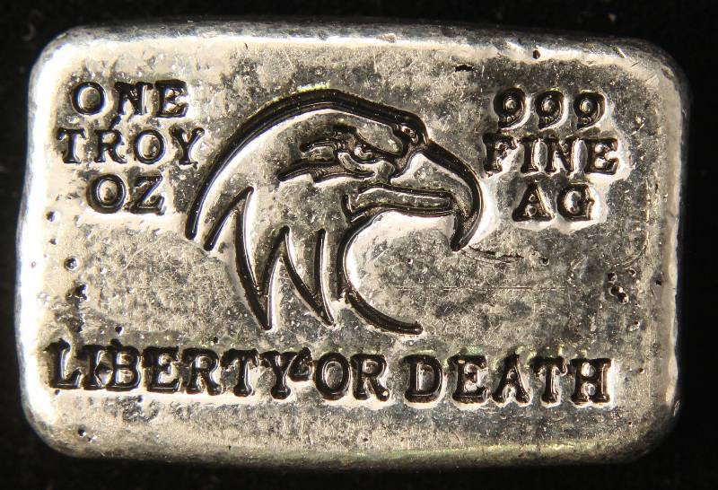 1 TROY OZ. .999 FINE SILVER HAND POURED LIBERTY OR DEATH WITH COA