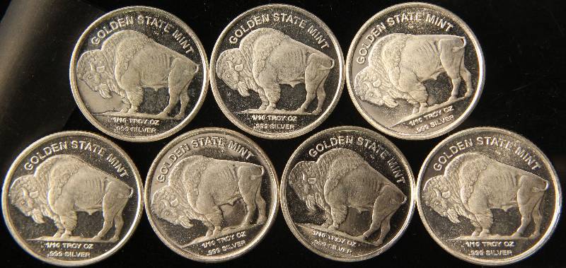(7) 110TH OZ. .999 FINE SILVER INDIAN BUFFALO ROUNDS