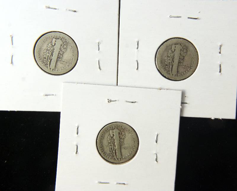 3 MERCURY DIMES 1917, 1917-D & 1917-S