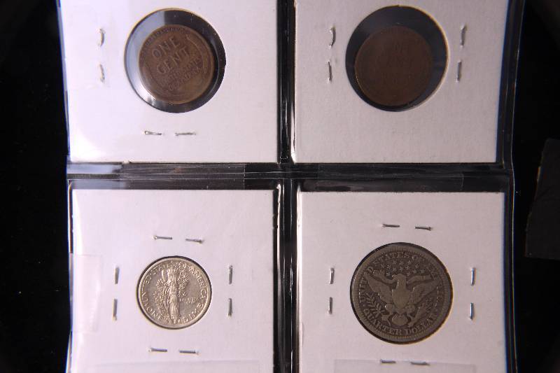 4 COINS 1939-D 10C, 1915-P 25C, 1915 & 1915-D CENTS