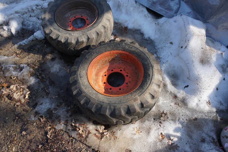 lot 23 image: Set of 2 - Firestone Super Traction Duplex Skid Loader Tires and Rims