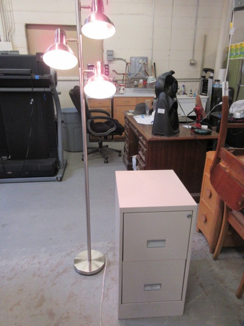 lot 708 image: FILE CABINET AND FLOOR LAMP