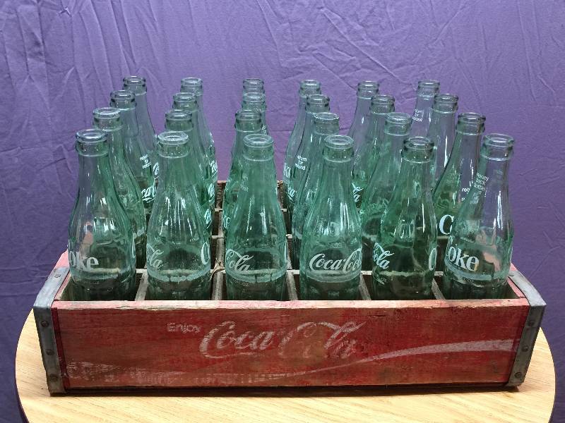 lot 91 image: Wood Coke Crate Full of Bottles