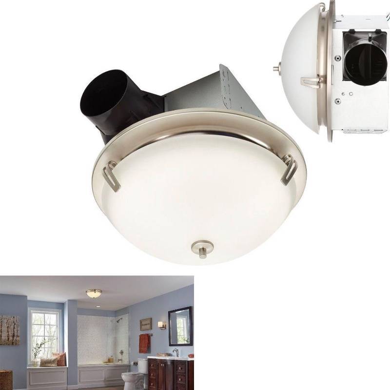 lot 55 image: NuTone InVent Decorative Satin Nickel 100 CFM Ceiling Exhaust Fan with Light and White Globe, ENERGY STAR