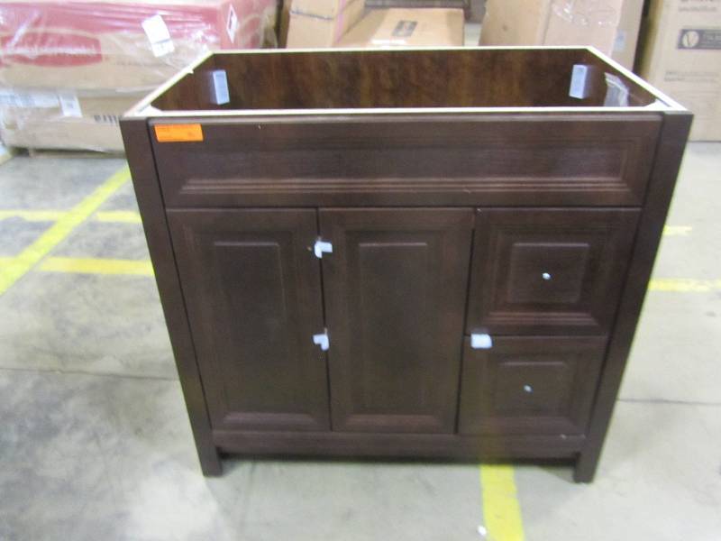 lot 47 image: Home Decorators Collection Brinkhill 36 in. Vanity Cabinet Only in Cognac