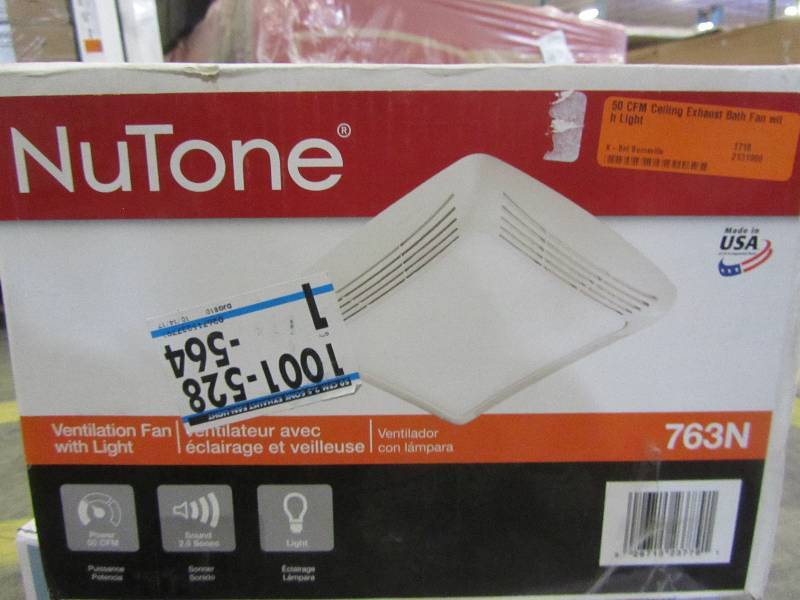lot 65 image: NuTone 50 CFM Ceiling Exhaust Bath Fan with Light