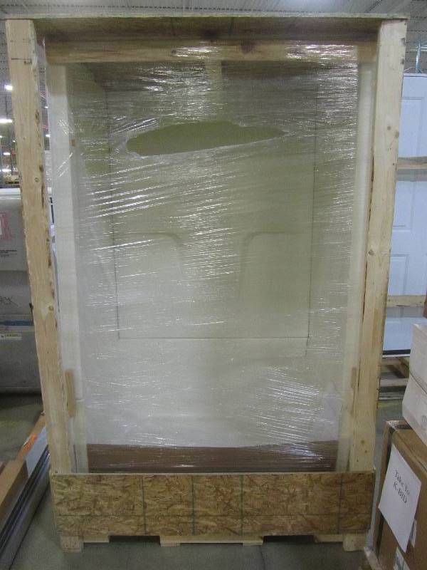 lot 71 image: Aquatic Remodeline 48 in. x 34 in. x 76 in. 4-Piece Shower Stall with Right Seat and Center Drain in Biscuit