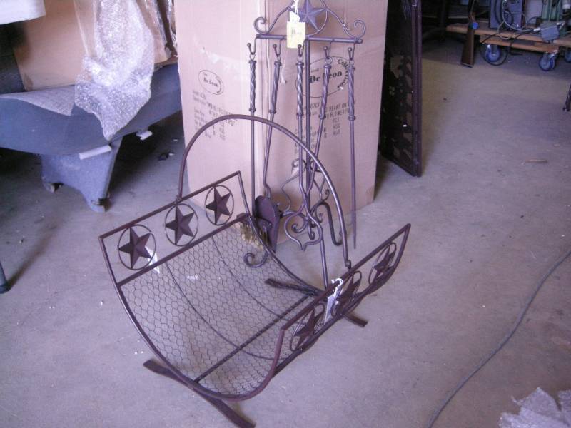 lot 13 image: Metal Star Fireplace Set, Firewood Basket