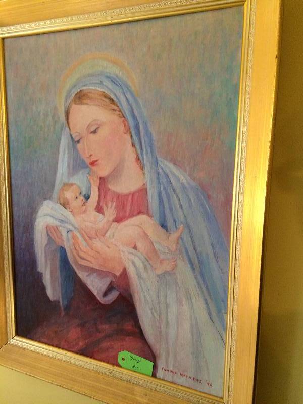 lot 9 image: Hand Painted By&nbspby EnglishBritish Artist Edmund Mathews&nbsp1956 Mary With Baby Jesus 28 height 22 length 