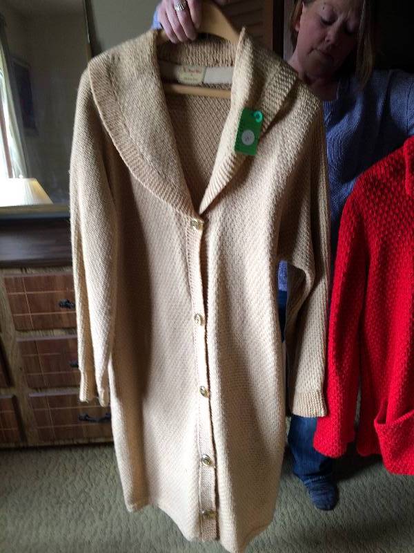lot 21 image: Two Hand Knitted Car Coats Heavy Sweaters -&nbspHand Knitted by Clients Mother 1960s