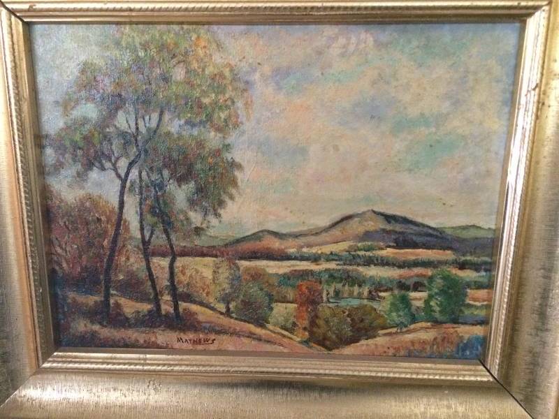 lot 74 image: Antique Hand Painted English Countryside Landscape Picture - by EnglishBritish Artist Edmund Mathews