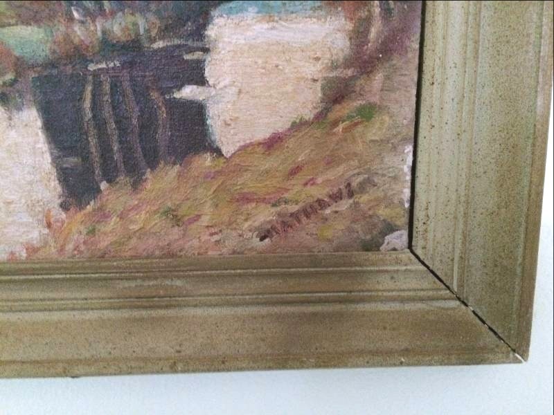 lot 90 image: Antique Hand Painted English Countryside Landscape Picture - by EnglishBritish Artist Edmund Mathews