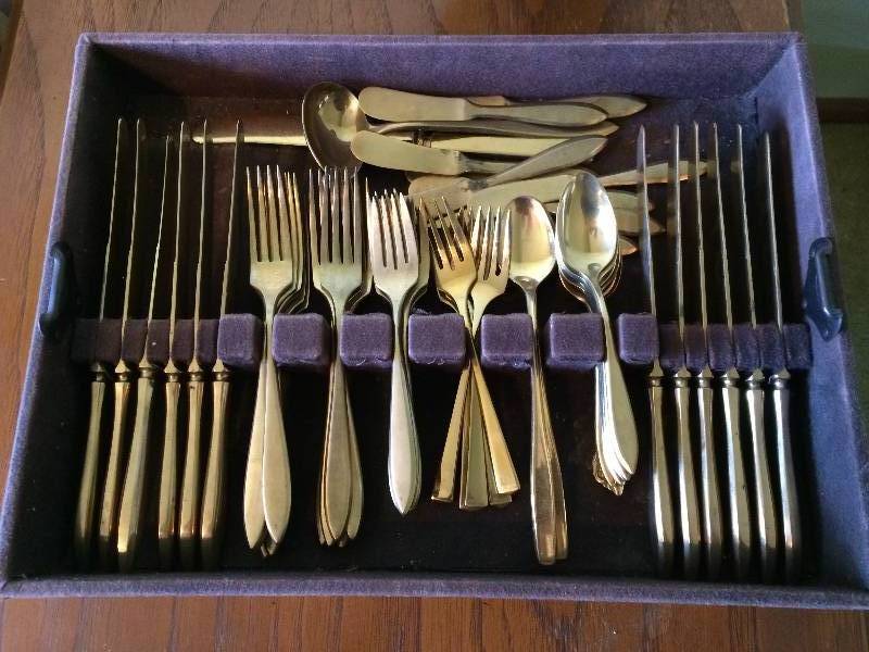 lot 101 image: Vintage Gold Brass Flatware