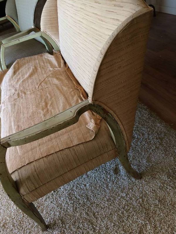 lot 115 image: Antique Parlor Wood & Fabric Settee - Antique Condition But Heavy & Sturdy 