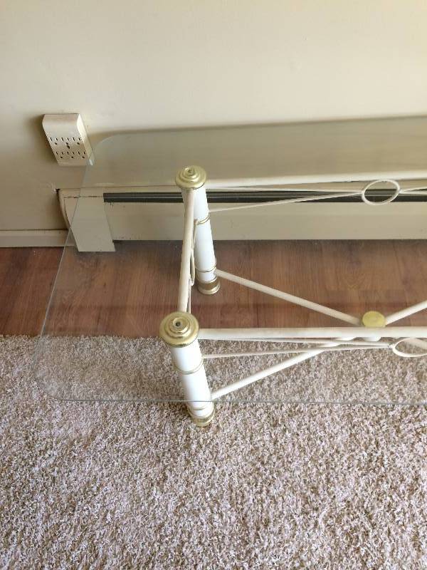 lot 151 image: MCM White & Gold Metal Glass Top Coffee Table - Excellent Conditon