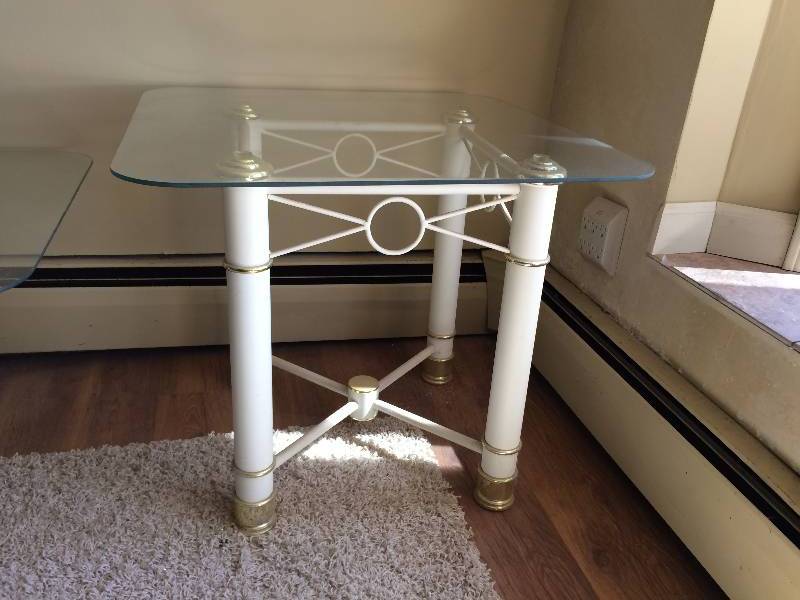 lot 152 image: MCM White & Gold Metal Glass Top End Table - Excellent Conditon