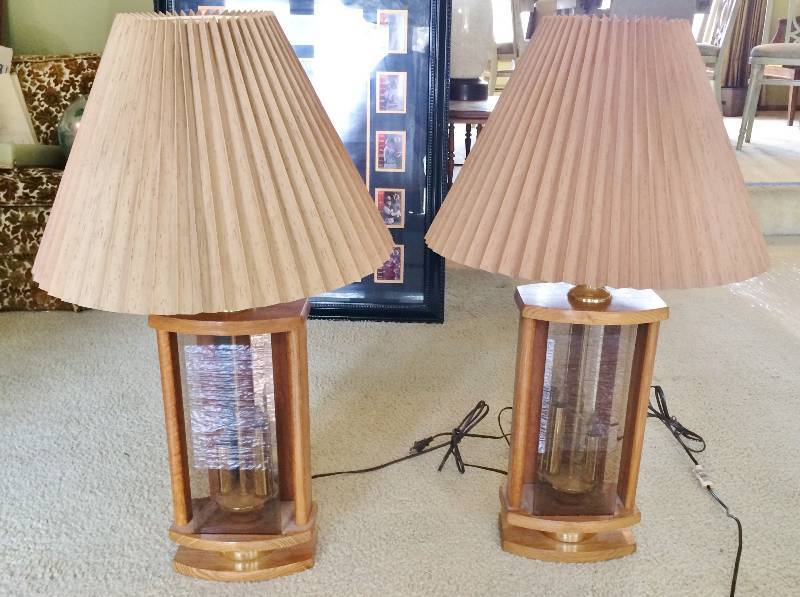 wood and glass lamps