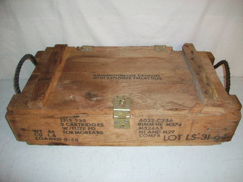 lot 102 image: Mortar Wood Box & Jerry Can