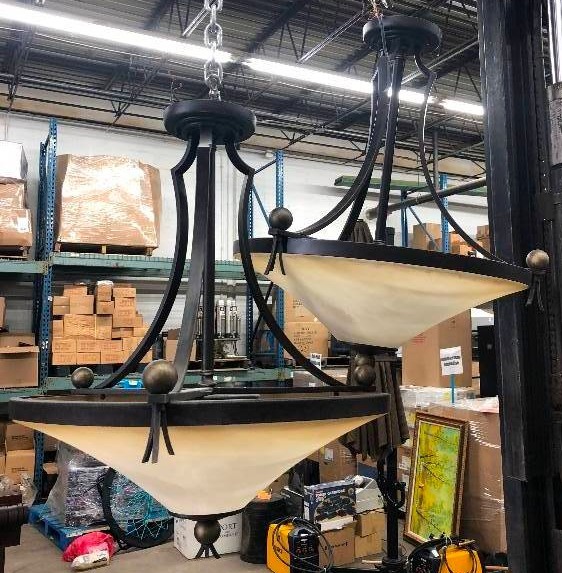lot 17 image: (2) Bronze Large Hanging Light Fixtures