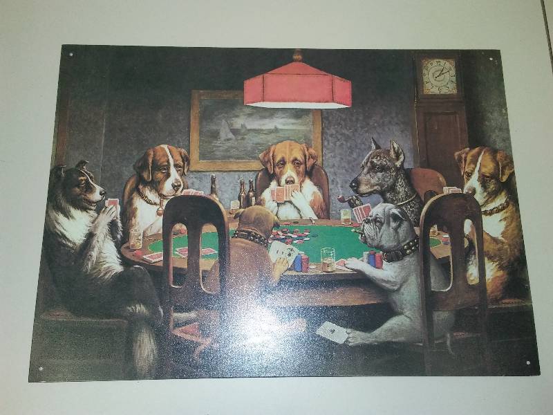 lot 42 image: Dogs Playing Poker Metal Sign, 17 x 12    NEW Replica
