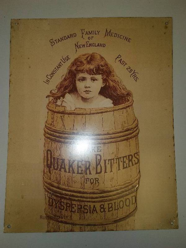 lot 44 image: Quaker Bitters Metal Sign