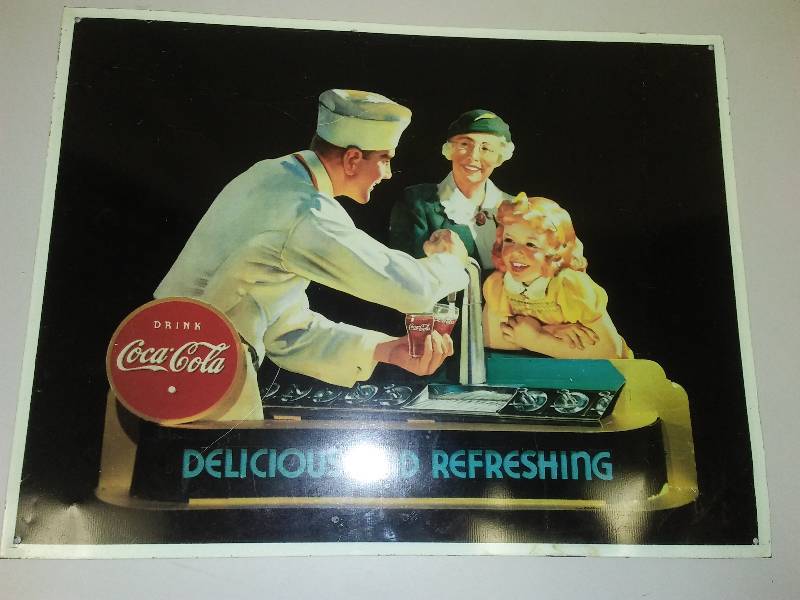 lot 46 image: Coca Cola Coke Delicious and Refreshing, Metal Sign