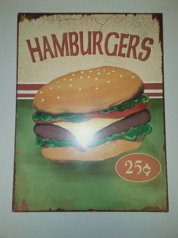 lot 48 image: Hamburgers 25 Cents, Metal Sign