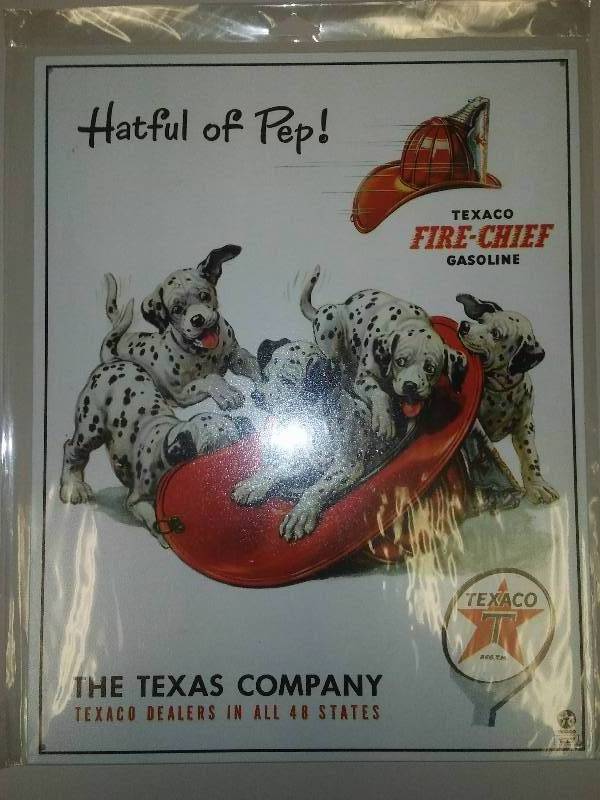 lot 51 image: The Texaco Company Fire Chief Dalmatians Metal Sign