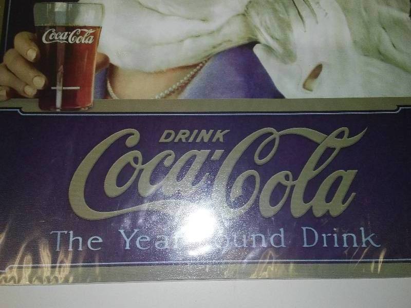 lot 52 image: Drink Coca Cola, Coke the year-round drink, Metal Sign