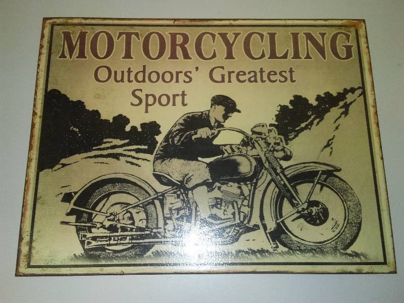 lot 55 image: Motorcycling, Outsides Greatest Sport, Metal Sign