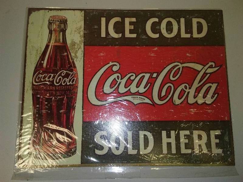 lot 57 image: Ice Cold Coca Cola Sold Here Metal Sign