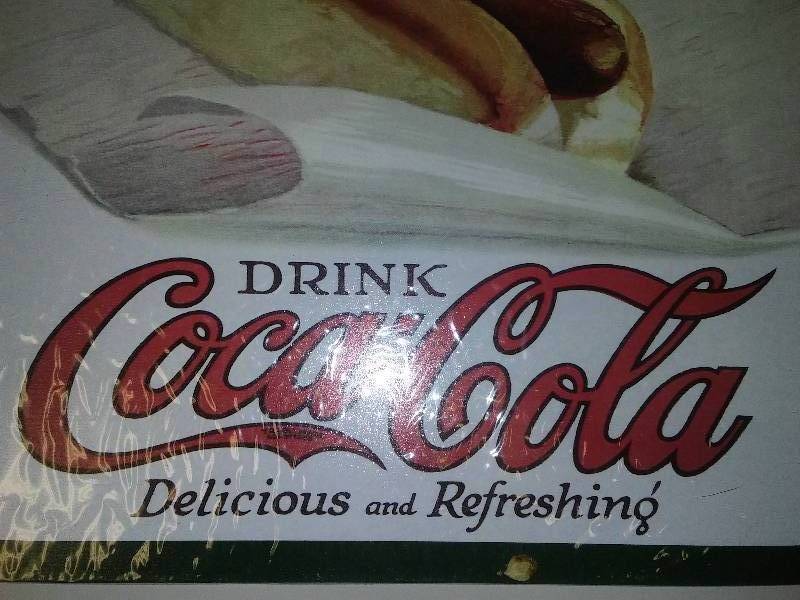 lot 65 image: Drink Coca Cola  Hot Dog Metal Sign