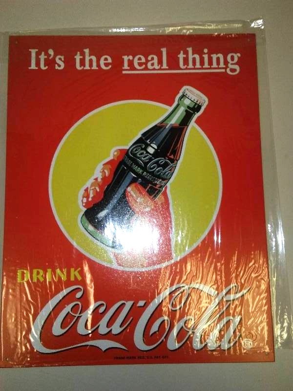 lot 66 image: Drink Coca Cola Cold Its the Real Thing, Metal Sign